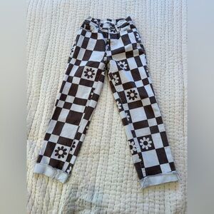 PAC Sun sz 22/23 Brown/White Checkered Floral Pants in good used condition